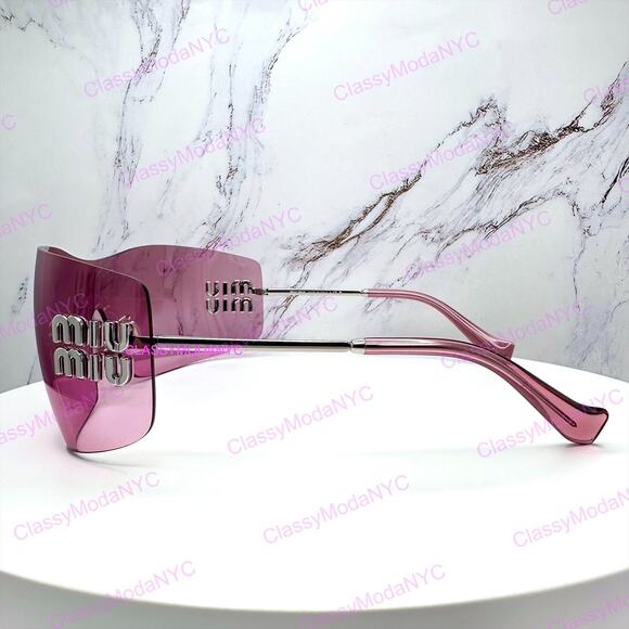 New MIU MIU Sunglasses Aube Silver Pink Mirror Rimless Wrap Authentic Womens main image 16